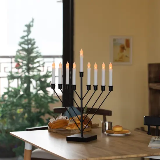 Nine Branch Electric Chabad Judaica Chanukah Menorah with LED Candle Design Candlestick Black {2}