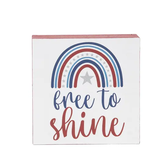 4.75" x 4.75" x 1.5" Free To Shine 4th of July Patriotic Shelf Block D&eacute;cor {1}