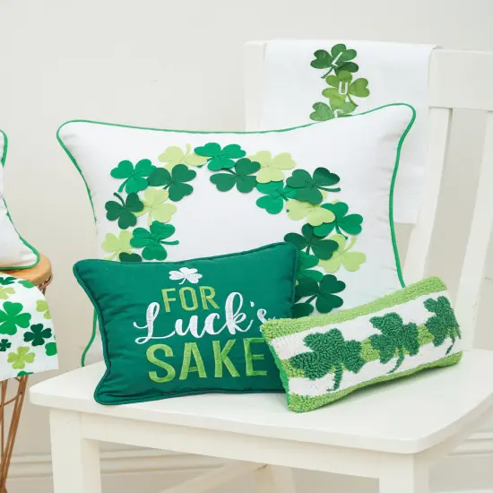 St. Patrick's Day Clover Trio 3 Leaf Clovers Hooked Small/Petite Accent Pillow, 6" x 12" {4}