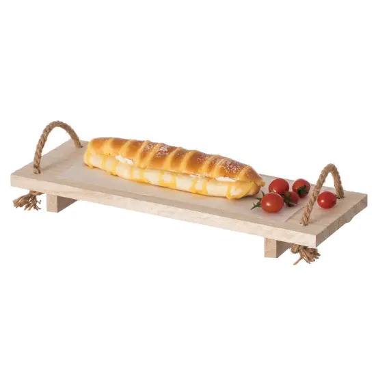 Decorative Natural Wood Rectangular Tray Serving Board with Rope Handles {1}