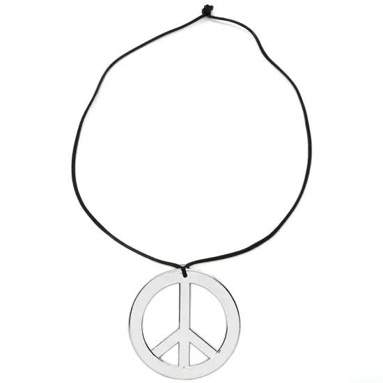 Silver Peace Sign Pendant - 1960s 1970s Hippie Party Accessories Necklace - 1 Piece {3}