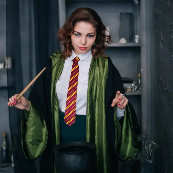 Wizard Glasses and Tie - Maroon and Gold Dress Up Tie and Black Round Glasses Set - 1 Pair {4}