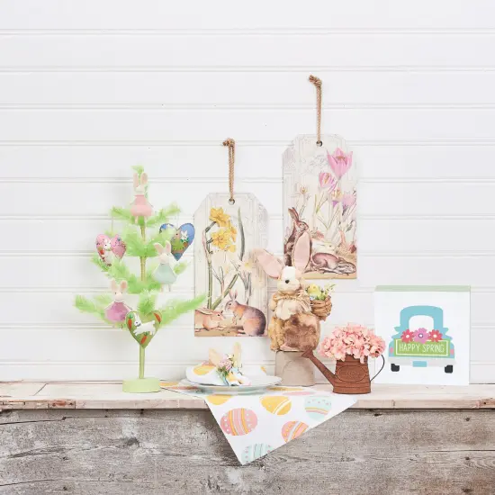 4.75" Springtime "Happy Spring" Pickup Truck w/ Floral Flowers Decorative Wood Single Centerpiece Block {4}