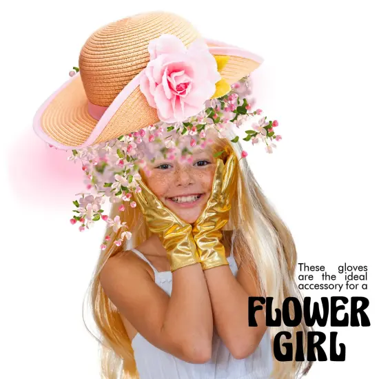 Metallic Gold Costume Gloves - Shiny Gold Princess Evening Stretch Dress Glove Set for Men, Women and Kids {2}