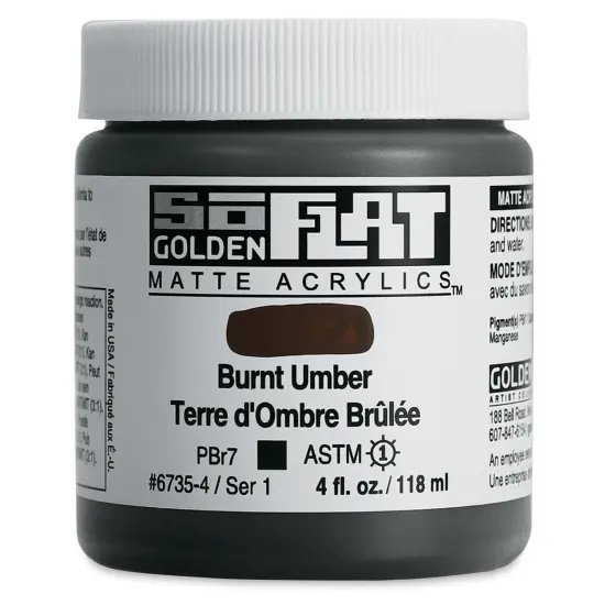 Golden SoFlat Matte Acrylic Paint - Burnt Umber, 118 ml, Jar {1}