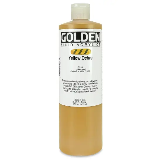 Golden Fluid Acrylics - Yellow Ochre, 16 oz bottle {2}