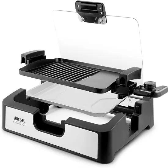 Aroma Housewares AHG-2620 Smokeless Indoor Use Electric, Compact and Portable Grill Grate, 17x13 inch, Black {4}