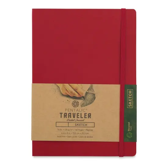 Pentalic Recycled Traveler's Sketchbook - 8-1/4" x 5-7/8", Red {1}