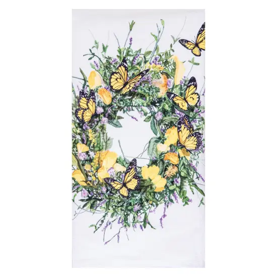 Butterfly Wreath Design Spring Theme Printed Flour Sack Kitchen Dishtowel {6}