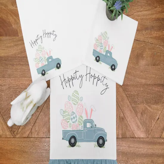 Hippity Hoppity Easter Truck Embroidered Spring Table Runner 13" x 72" {3}