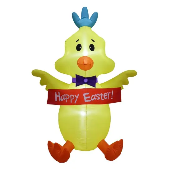 5' Air Blown Inflatable Easter Chick Holding "Happy Easter" Banner LDO2017E1449-150 {1}