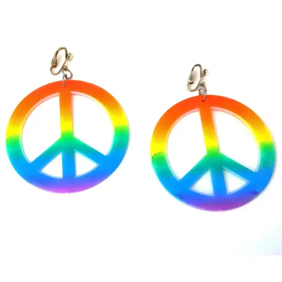 Hippie Style Peace Earrings - 1960's Hipster Fashion Peace Ear Rings - 1 Pair {4}