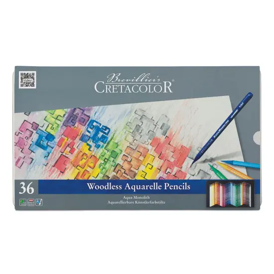 Cretacolor Aqua Monolith Woodless Watercolor Pencil Set - Assorted Colors, Tin Box, Set of 36 {1}