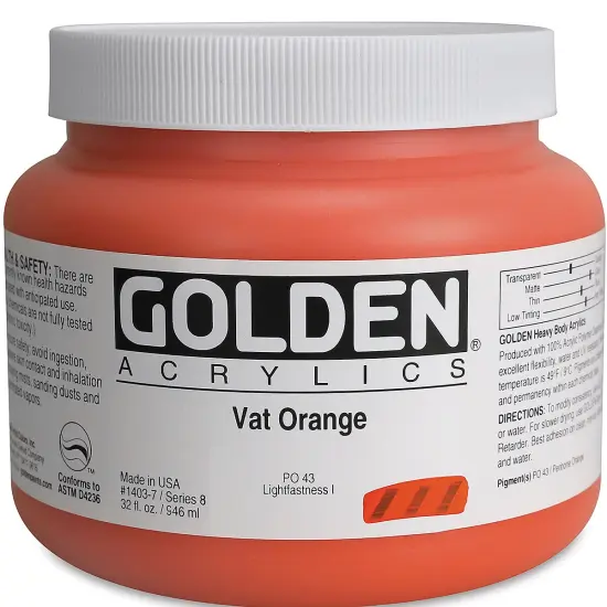 Golden Heavy Body Artist Acrylics - Vat Orange, 32 oz Jar {2}