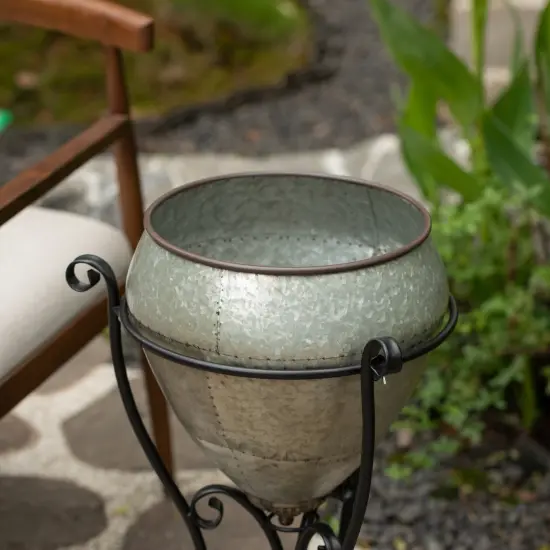 Silver Galvanized Metal Beverage Cooler Tub with Liner and Stand {4}