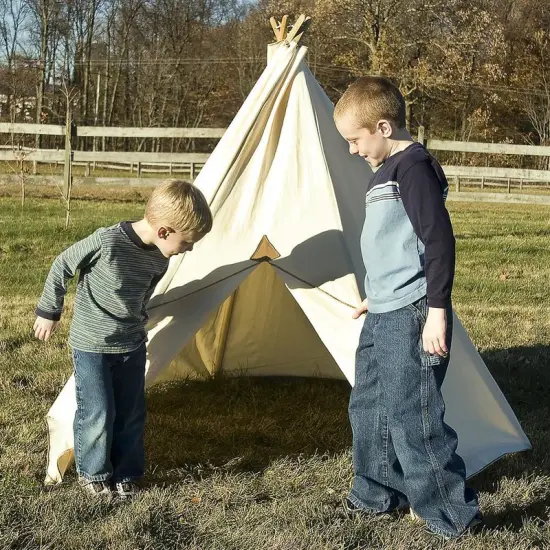 Amish Made Child's Teepee Play Tent Cream Cotton Fabric Wood Legs {1}