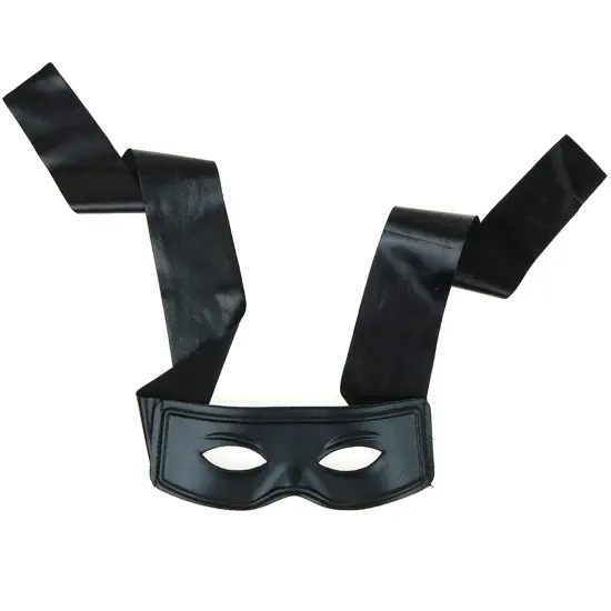Black Burglar Masquerade Mask - Faux Leather Costume Bank Robber Thief Mask with Tie Strings {1}