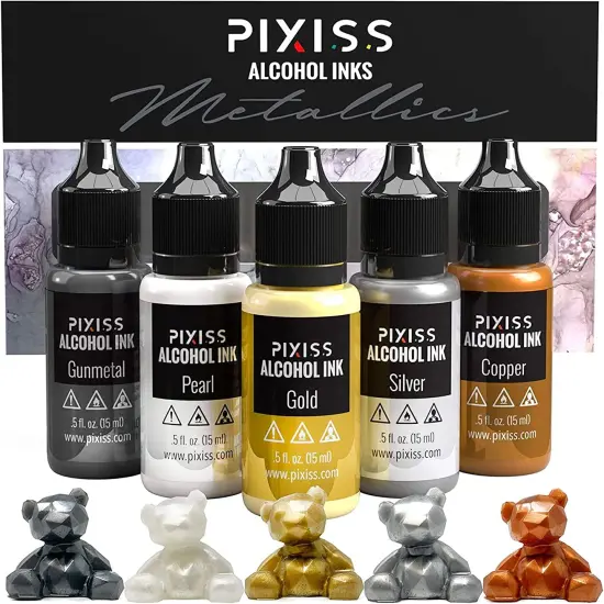 Pixiss Metallics Alcohol Inks Set, 5 Highly Saturated Metallic Alcohol Inks for Resin {1}