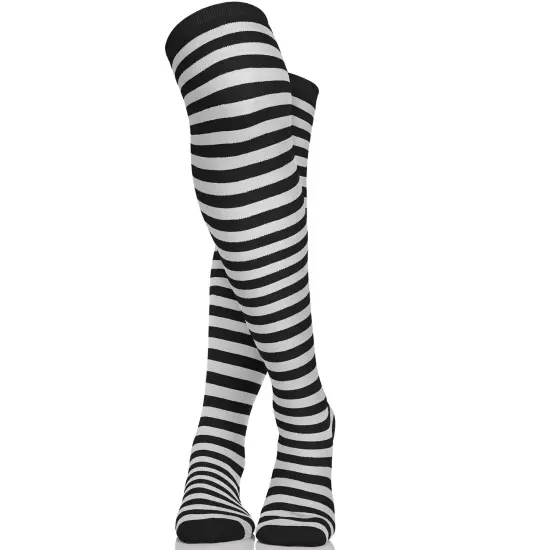 Black and White Socks - Over The Knee Striped Thigh High Costume Accessories Stockings for Men, Women and Kids {5}
