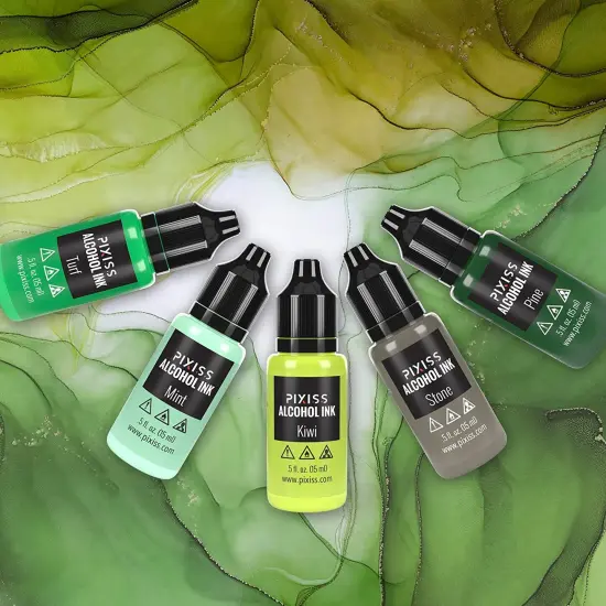 Pixiss Greens Alcohol Inks Set, 5 Highly Saturated Green Alcohol Inks for Resin {3}