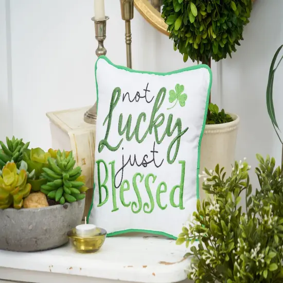 St. Patrick's Day "Not Luck Just Blessed" Embroidered Small/Petite Accent Pillow, 10" x 10" {5}