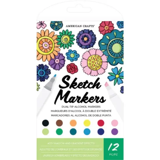 American Crafts - Sketch Markers Collection - Dual Tip - Chisel and Fine Point - 12 Color Pack 34007549 {2}