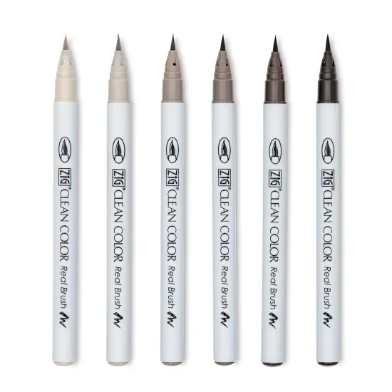 Kuretake Zig Clean Color Real Brush Pens - Warm Grey, Set of 6 {1}