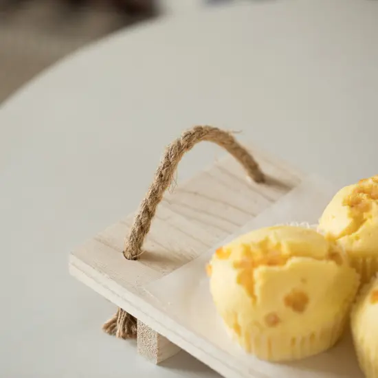 Decorative Natural Wood Rectangular Tray Serving Board with Rope Handles {6}