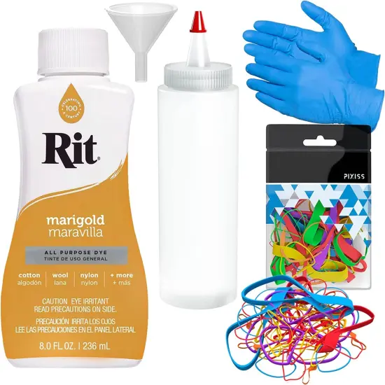 Rit Dye Liquid Marigold All-Purpose Dye 8oz, Pixiss Tie Dye Accessories Bundle {1}