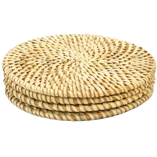 Set of 4 Decorative Round Natural Woven Handmade Rattan Placemats {3}