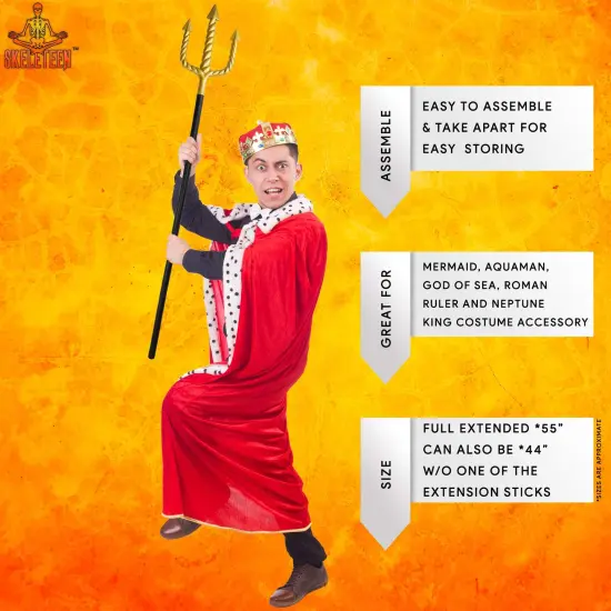 Gold Trident Costume Accessory - Golden Pitchfork Spear Toy Prop Weapon Staff Accessories for Adults and Kids Costumes {4}