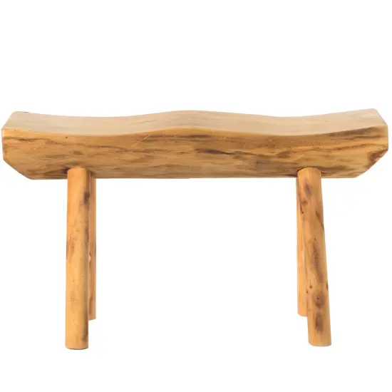 Rustic Carved Wood Natural Edge Entryway Log Accent Bench {3}