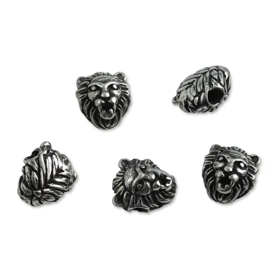 John Bead Antique Stainless Steel Beads - Lion Head 1, 10 x 11 mm, Pkg of 5 {1}