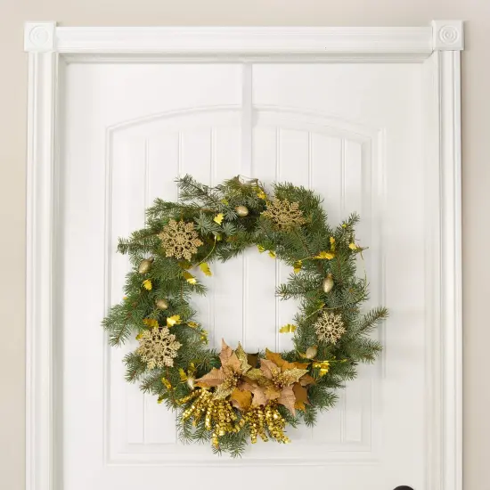RN'D Over Door Wreath Hook - Thin Metal Overdoor Wreath Holder Seasonal Hanger for Front or Back Door (White, 15") {4}