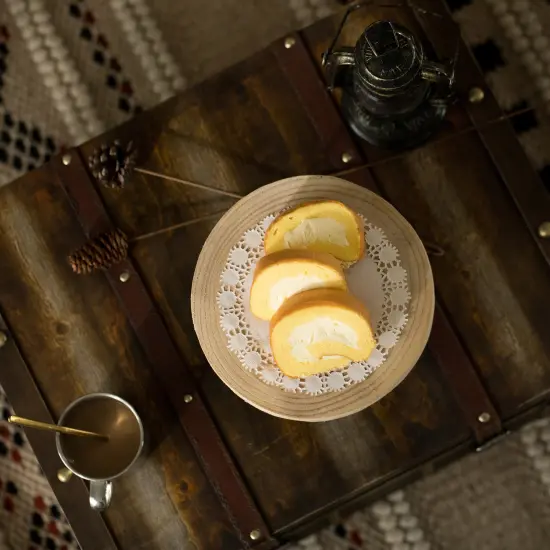 Decorative Natural Round Wood Tree Slice Serving Tray with Gold Metal Stand {6}