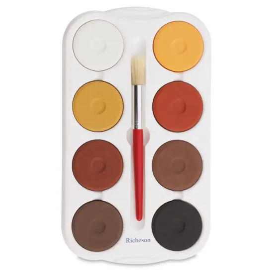 Richeson Tempera Cakes - Set of 8 with Tray and Brush, Multicultural Colors, Large Cakes {1}
