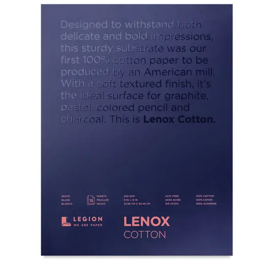 Legion Lenox Cotton Drawing Pad - 9" x 12", 15 Sheets {1}