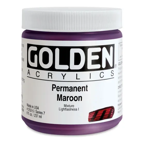 Golden Heavy Body Artist Acrylics - Permanent Maroon, 8 oz Jar {1}