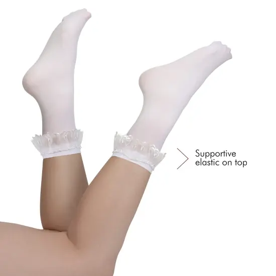 White Ruffled Anklet Socks - Frilly White Opaque Lace Ruffles Top Trim Bobby Sock {4}