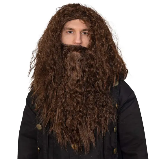 Brown Wig and Beard - Brown Wavy Biblical Costume Accessories Hair Wig and Beard Set for Adults and Kids {1}
