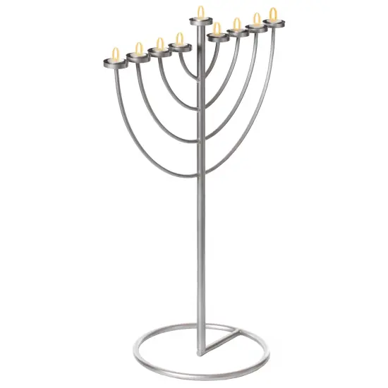 Modern Silver 9 Branch Lighting Thin Pipe Hanukkah Menorah, Metal-Aluminum {3}