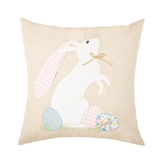 Bunny Eggs Embroidered Spring Easter Themed Decorative Accent Throw Pillow {1}