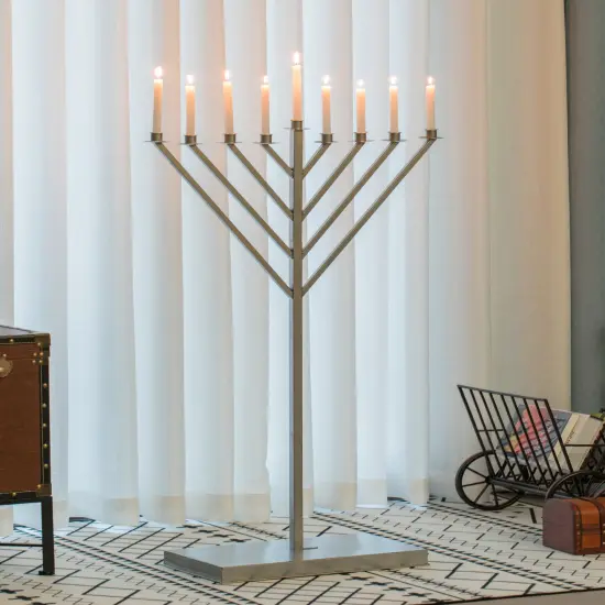 Large Metal Silver Coated Hanukkah Menorah For Synagogue {11}
