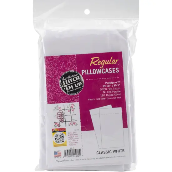 Aunt Martha's Stitch 'Em Up Pillowcase Pair - Standard 20"X3-White {1}