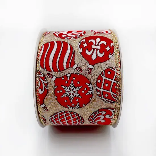 Designer&rsquo;s Shop WR 63-5182 Holiday Red/White Ornaments Wired edge ribbon 2.5&rdquo; x 10 yard {2}