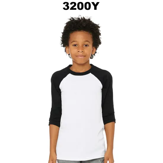 BELLA + CANVAS&reg; Youth Three-Quarter Sleeve Baseball Tee - 3200Y White/ heather peach {3}