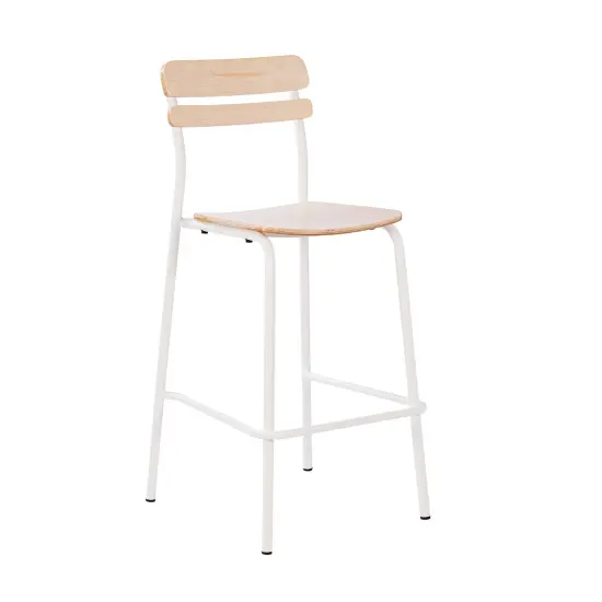 Emma and Oliver Blanchard Bar Stool with Metal Frame and Solid Wood Seat and Back with Antique Finish Antique White {2}