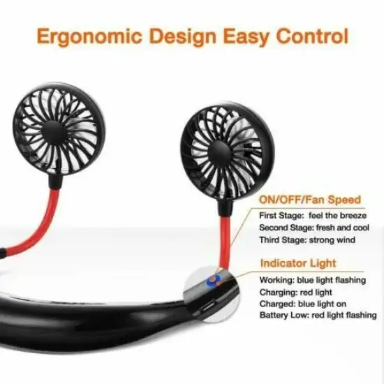 LED Color Portable Rechargeable Neckband Sport Lazy Neck Hanging Cooling Fan {4}