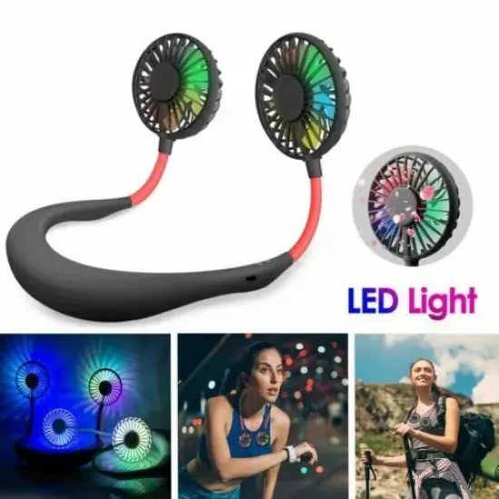 LED Color Portable Rechargeable Neckband Sport Lazy Neck Hanging Cooling Fan {1}