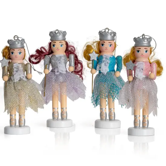 Ornativity Nutcracker Hanging Ornament Figures &ndash; Fairy Ballet Dancers Glittered Christmas Mini Wooden Nutcrackers Xmas Tree Ornament Set &ndash; 4 Pieces {1}